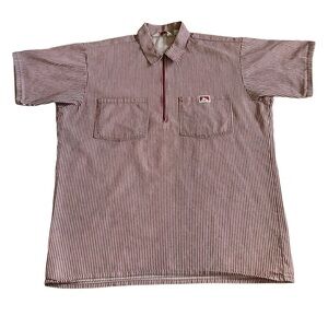 Vintage Ben Davis Men’s 1/4 Zip Work Shirt Sz L Hickory Stripe Red Made In USA